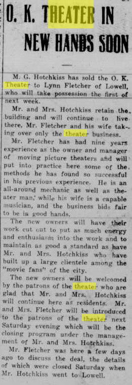 O.K. Theater - Sep 27 1915 Article (newer photo)